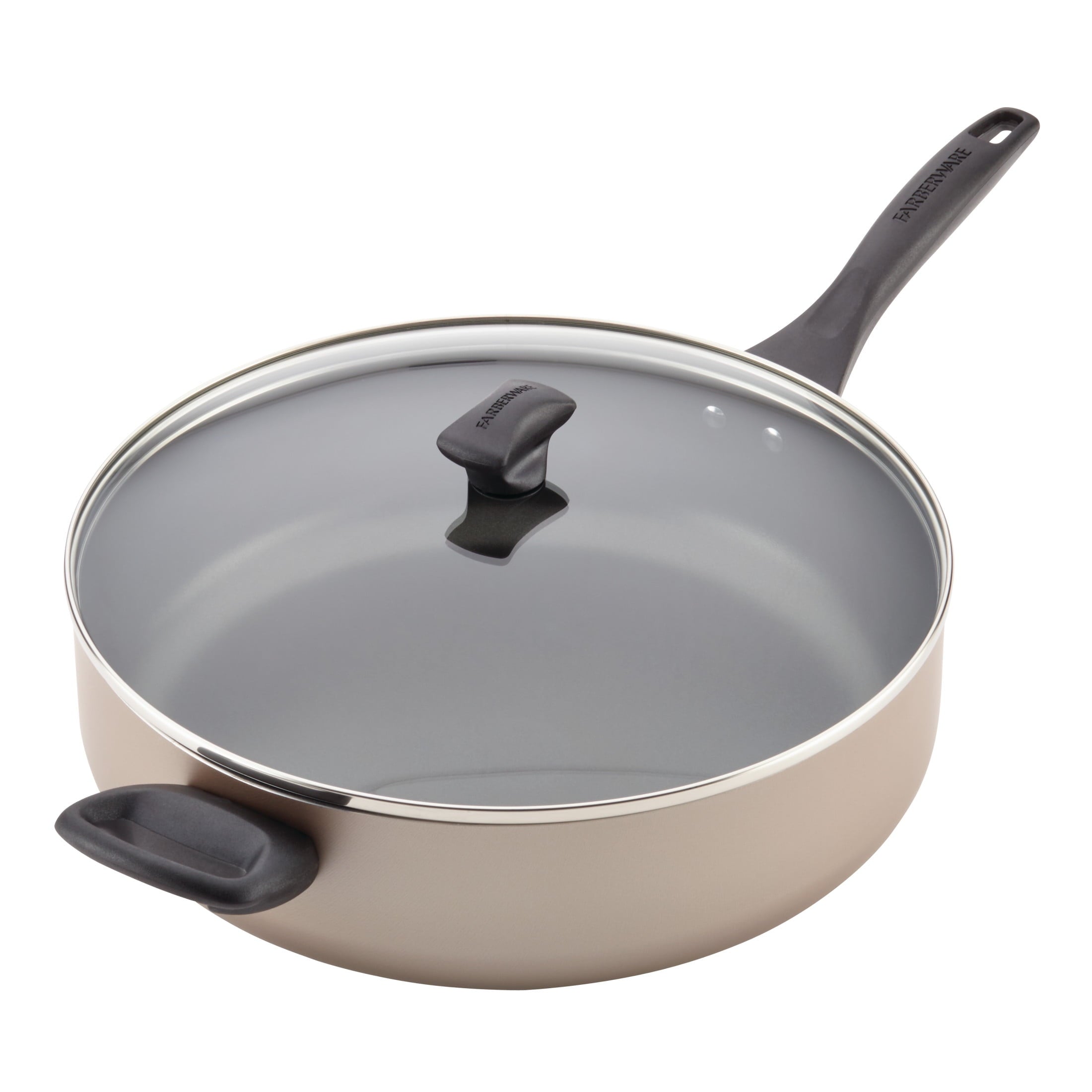 Farberware Dishwasher Safe Nonstick 6 Quart Jumbo Cooker/ Chef's Pan with Helper Handle and Glass Lid - Great for Family Meals, Dishwasher Safe, Champagne