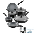 Farberware Easy Clean Pro 14 Pcs Ceramic Nonstick Cookware Set with Cooking Tools - Dishwasher Safe, Black