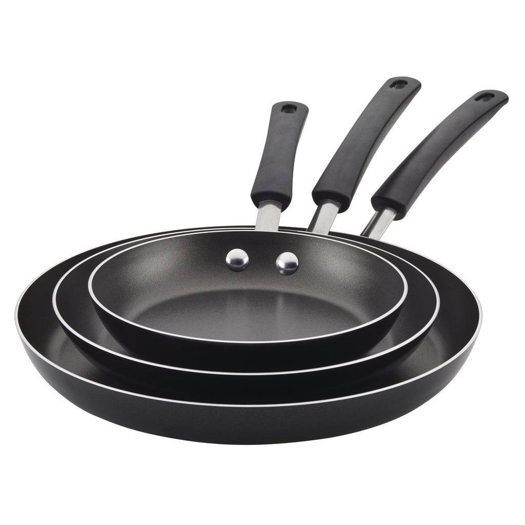 Farberware Easy Clean 3 Pcs Nonstick Frying Pans / Skillets - Dishwasher Safe, 8 Inch, 9.75 Inch, 12 Inch, Black