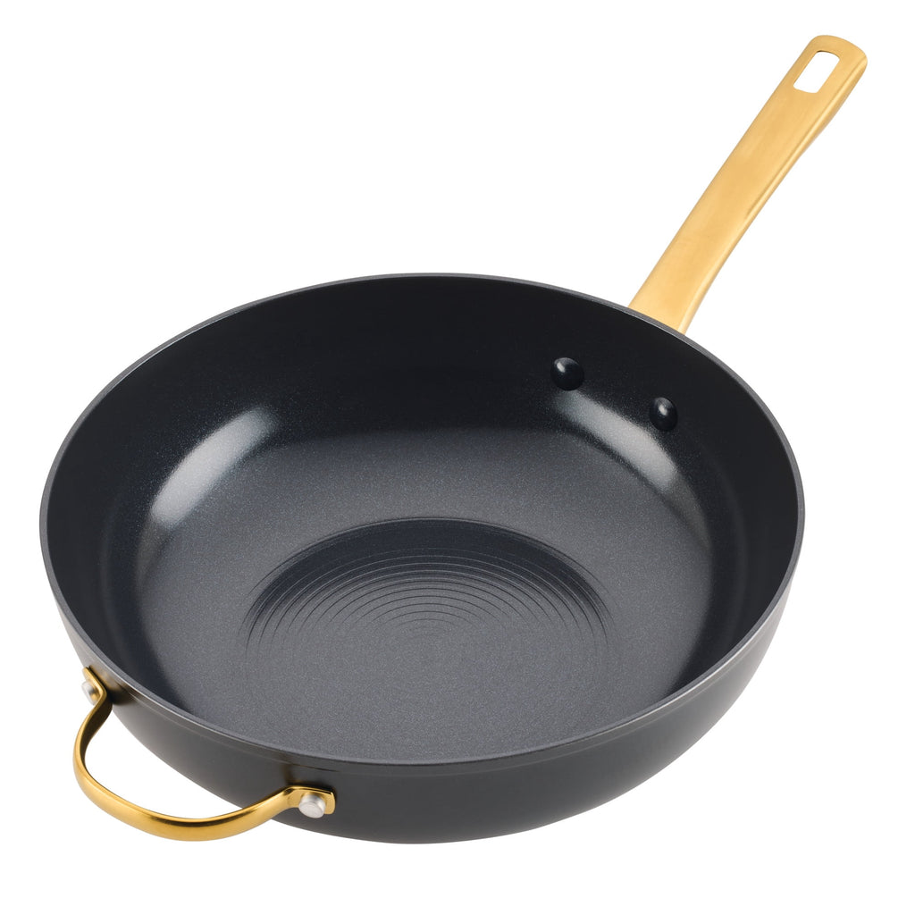 Farberware Forged Induction 12 Inch Ceramic Nonstick Stir-Fry Pan with Helper Handle - Dishwasher Safe and Oven Safe to 500°F, Black