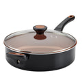 Farberware Glide Copper 4 Quart Ceramic Nonstick Sauté Pan with Tempered Glass Lid and Helper Handle - Dishwasher Safe, Black