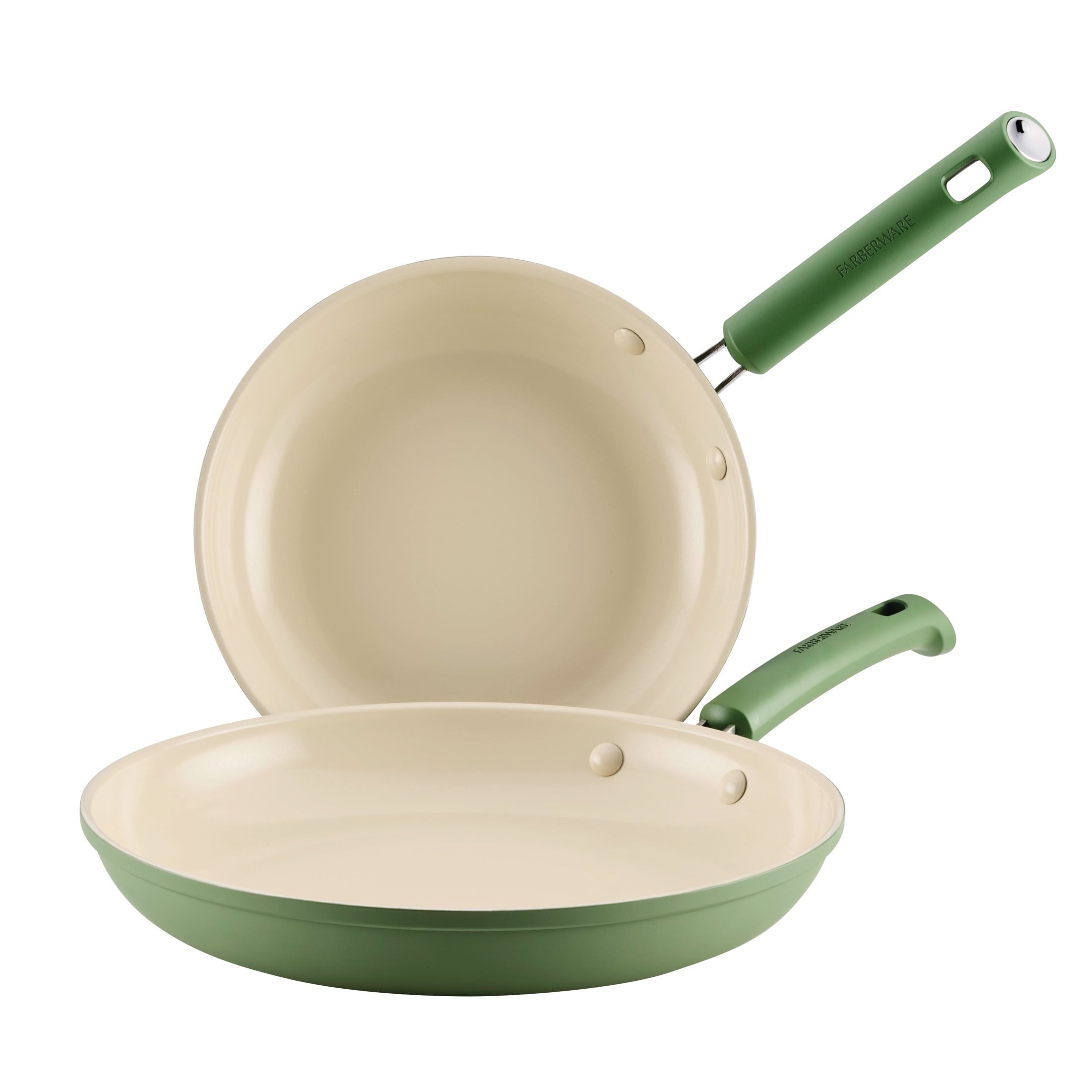 Farberware TrueCook 2pc Frying Pan Set - Dishwasher and Oven Safe, Matte Olive