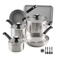 Farberware TrueCook Stainless Steel 14 Pcs Cookware Set - Dishwasher Safe, Metal Utensil and Induction Safe, Stainless Steel