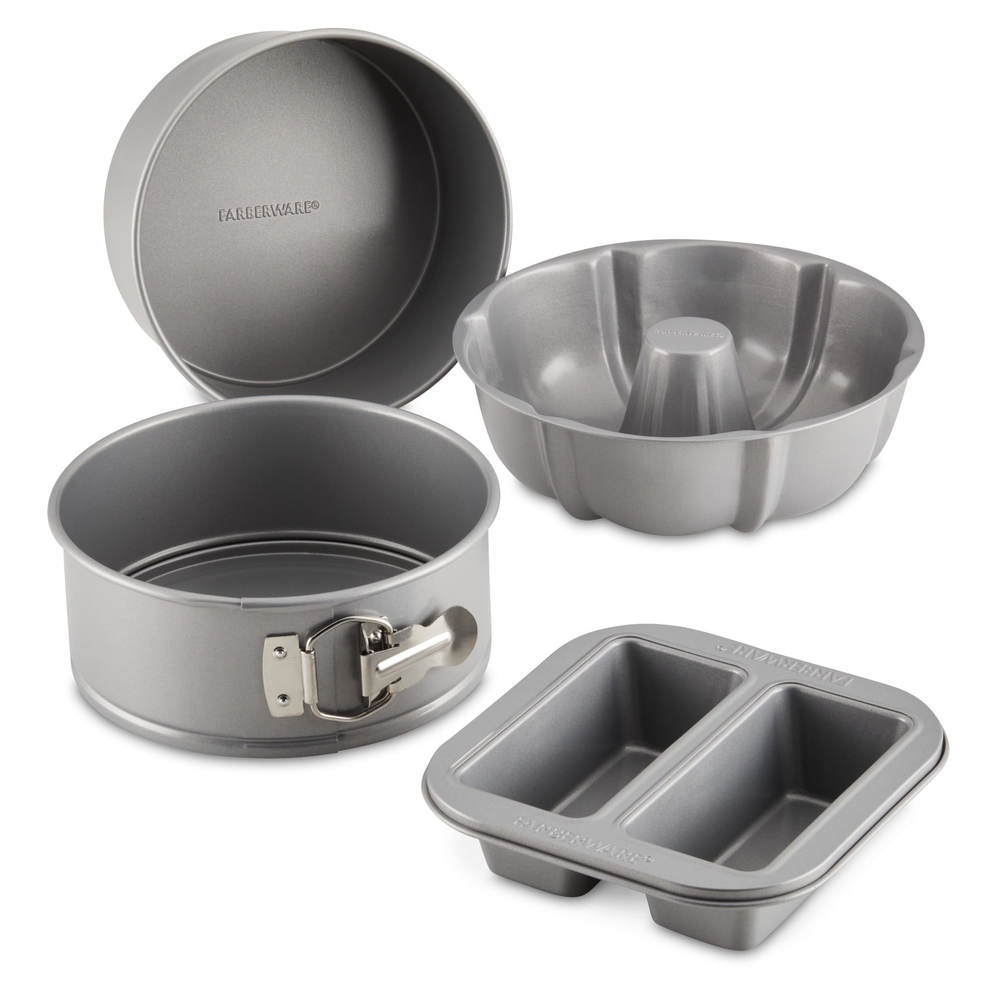 Farberware Specialty Bakeware 4 Pcs Nonstick Pressure Cookware Set - Dishwasher Safe and Oven Safe to 450°F, Gray
