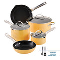 Farberware Style 10 Pcs Nonstick Cookware Set with Cooking Tools - Dishwasher Safe and Oven Safe to 500°F, Yellow