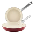 Farberware Vibrance 2 Pcs Ceramic Nonstick Frying Pan Set - Dishwasher Safe and Oven Safe to 500°F, 8 Inch and 10 Inch, Red