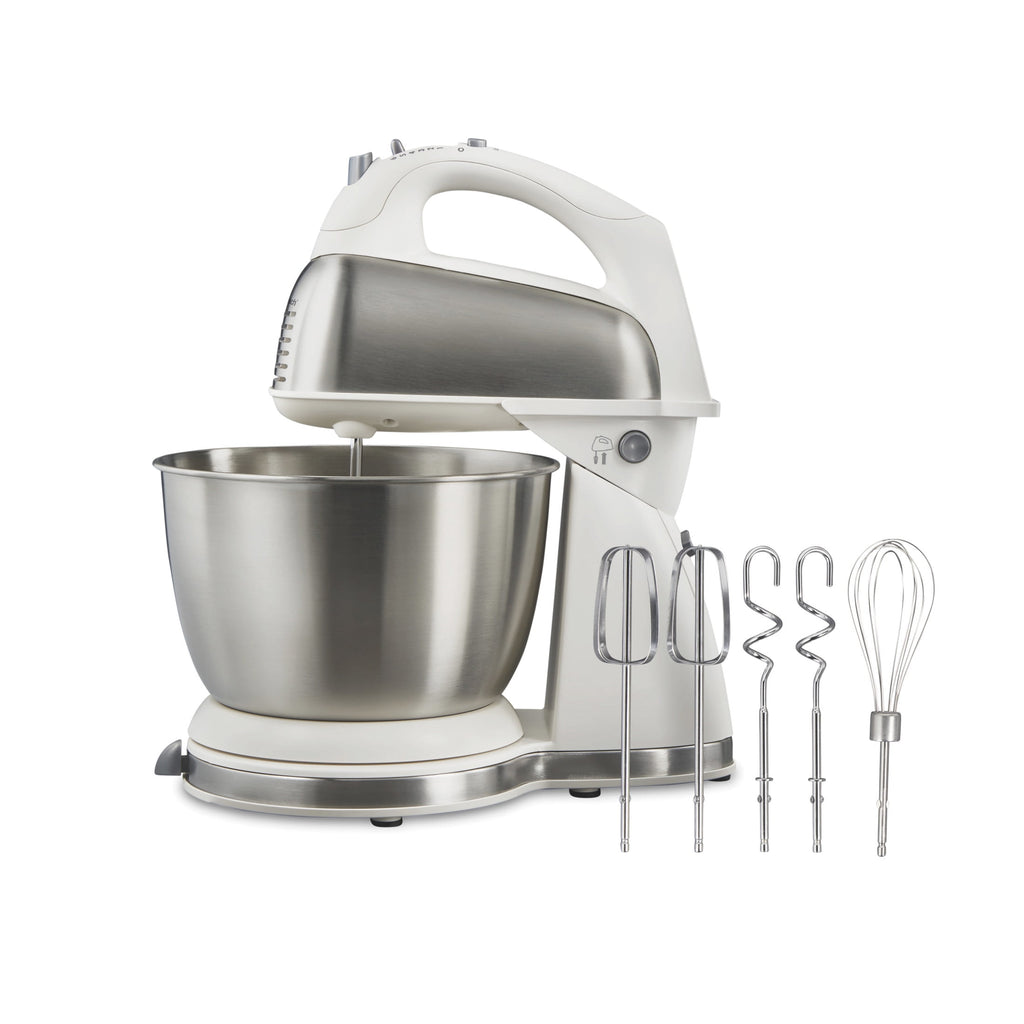 Hamilton Beach Classic Stand and Hand Mixer Combo for Kitchen - 4 Quart, 6 Speeds with Quick Burst, White