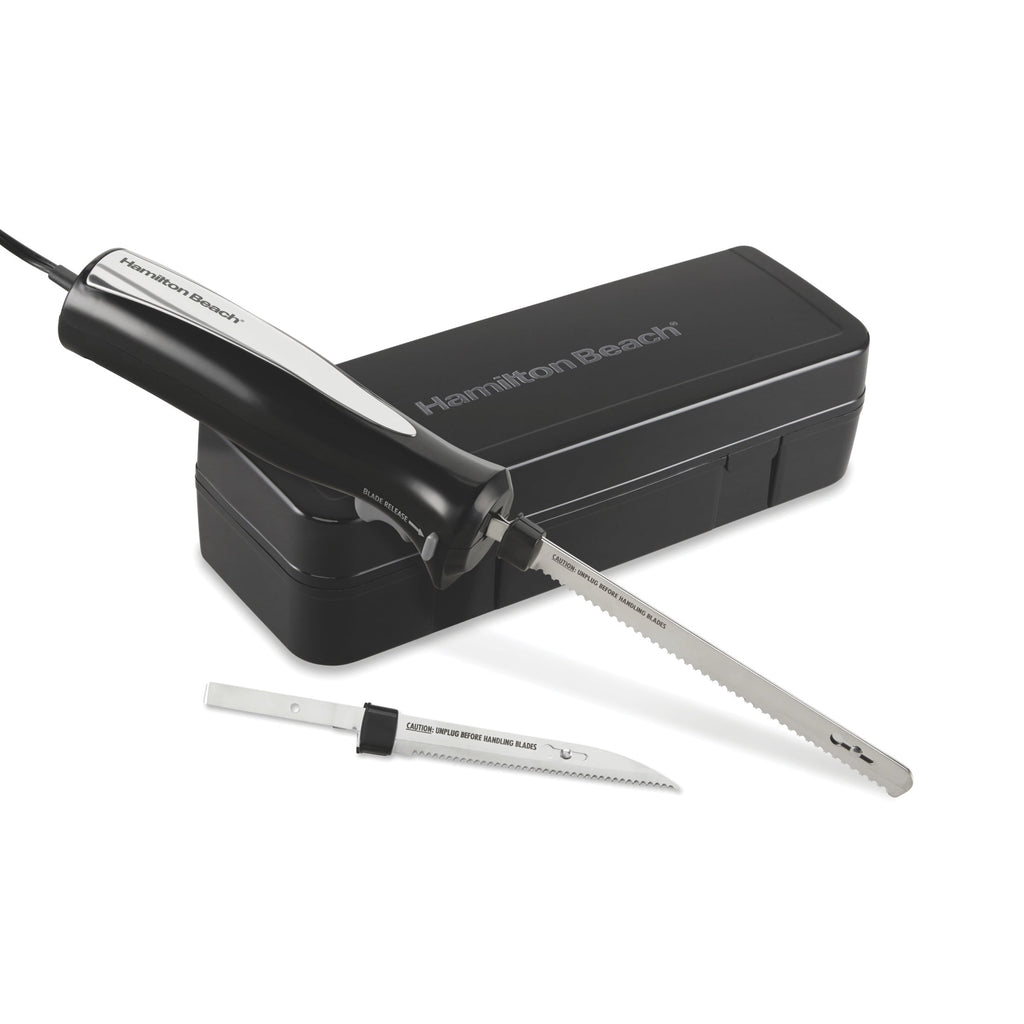 Hamilton Beach Stainless Steel Electric Knife Set - 8-inch Carving Blade and 5-inch Utility Blade, with Storage Case, Black