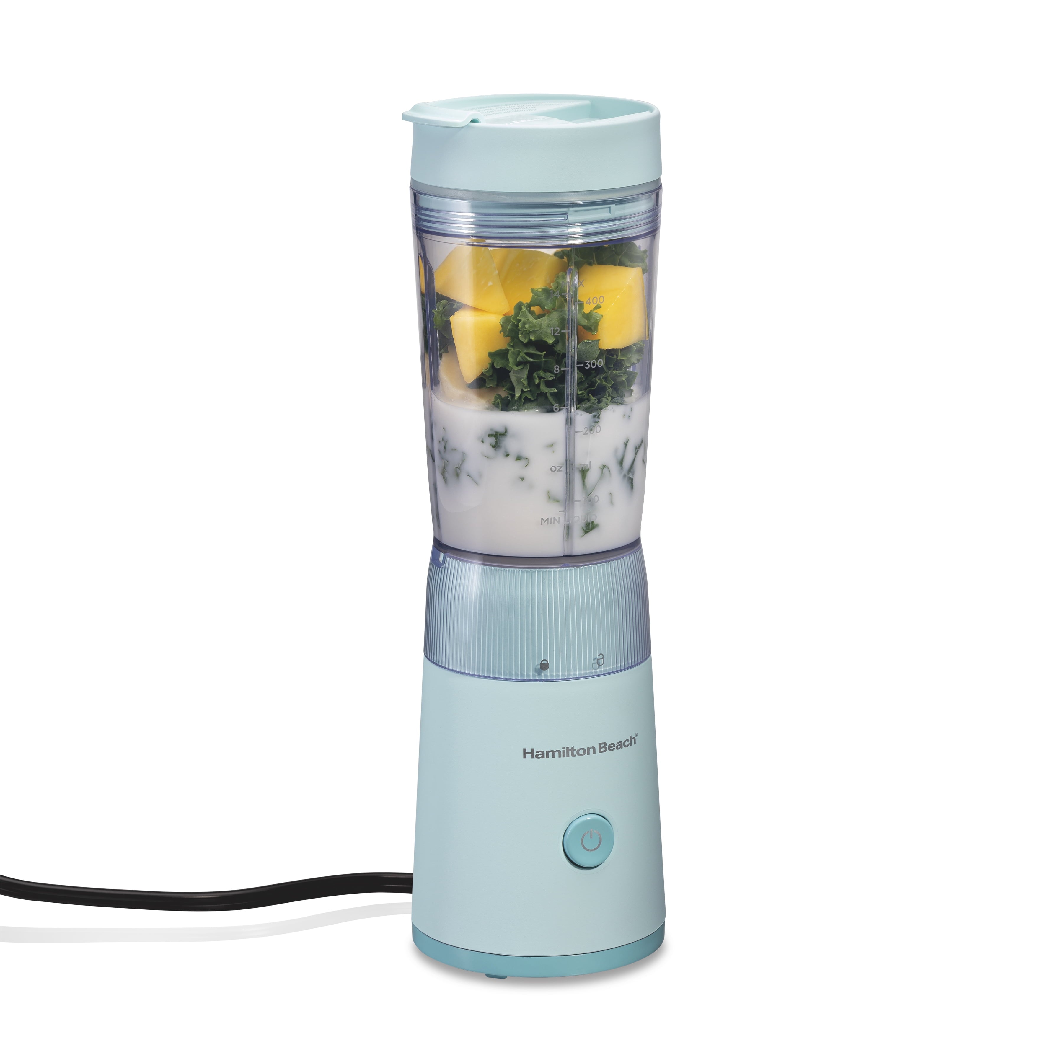 Hamilton Beach Personal Blender - 14 oz BPA-Free Jar 300 W Portable Blender for Shakes and Smoothies with Leakproof Lid, Ice Blue
