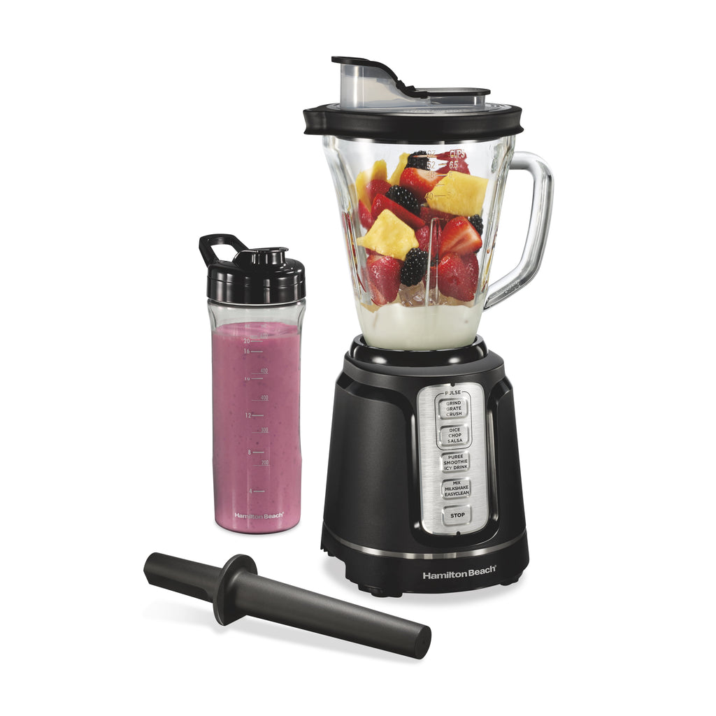 Hamilton Beach PowerBlend Duo Smoothie Blender for Kitchen - 52 oz Glass Jar & 20 oz. Personal Jar for Smoothies and Shakes, Black and Silver