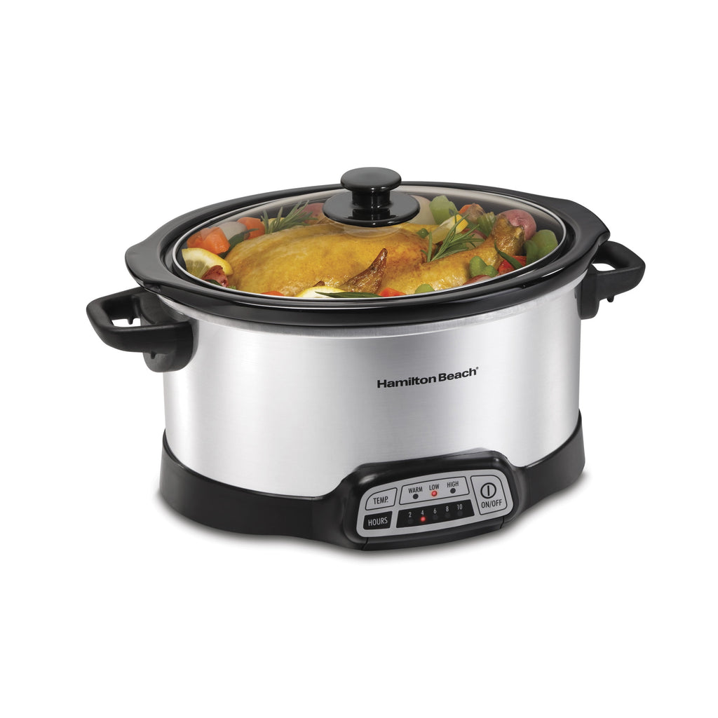 Hamilton Beach 6 Qt Programmable Slow Cooker - Stoneware Crock with Removable Pot, Stainless Steel