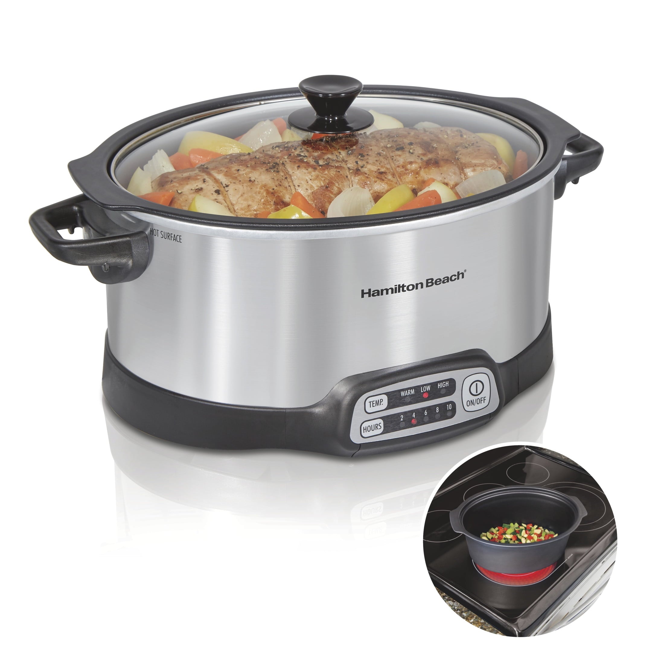 Hamilton Beach 6 Qt Programmable Slow Cooker - Stovetop Safe Nonstick Aluminum Crock with Removable Pot, Stainless Steel