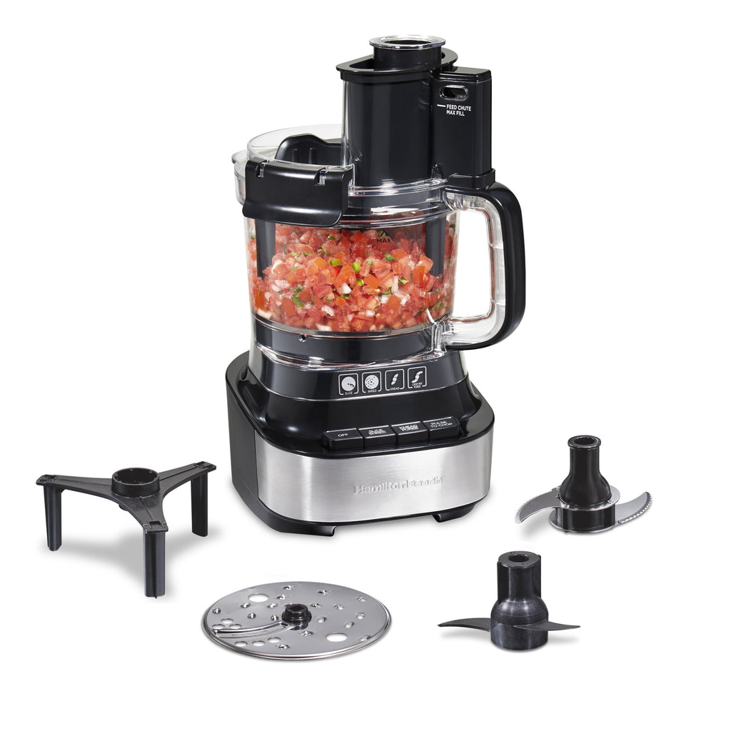 Hamilton Beach Stack & Snap 10-Cup Food Processor - 500 W, 2-Speed with Pulse, Extra-Large Chute and Bowl Scraper, Black