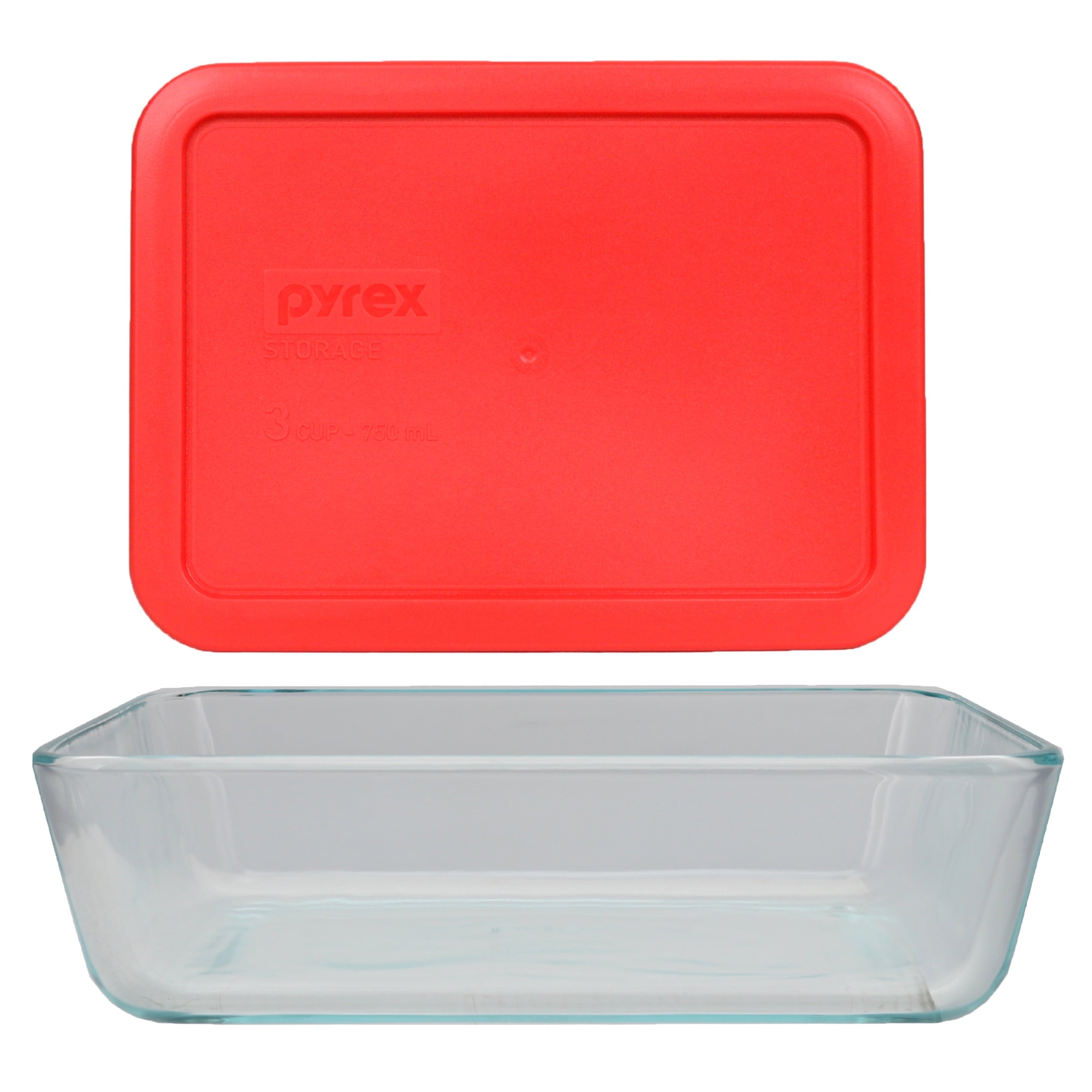 Pyrex (1) 7210 3-Cup Glass Dish & (1) 7210-PC Red Lid