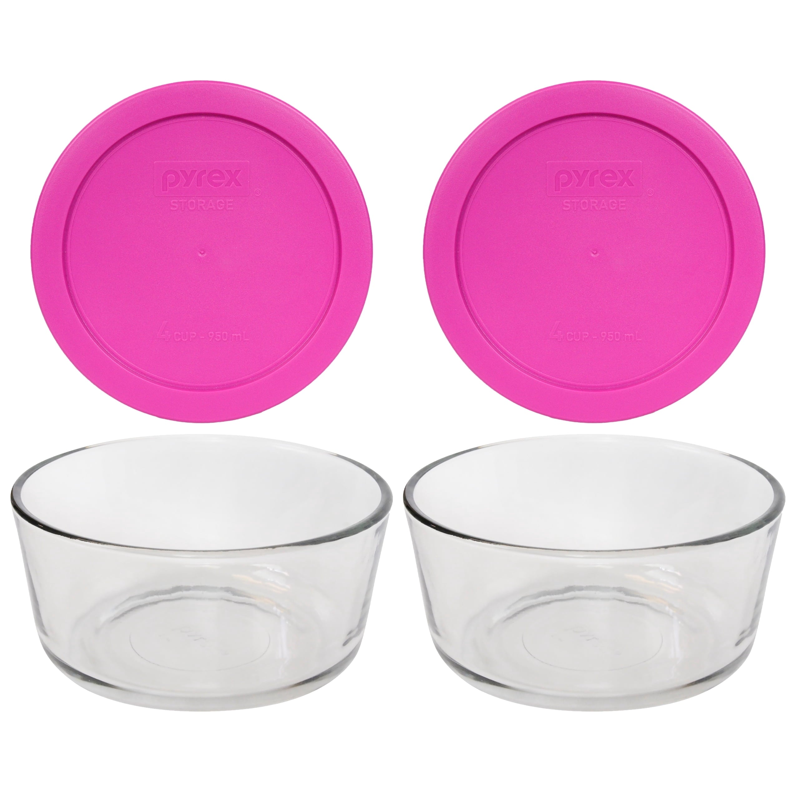 Pyrex 7201 4-Cup Bowls & 7201-PC Berry Pink Lids (2-Pack) - Made in USA
