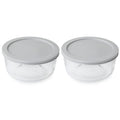 Pyrex (2) 7201 4-Cup Glass Storage Bowls and (2) 7201-PC Jet Gray Plastic Lids
