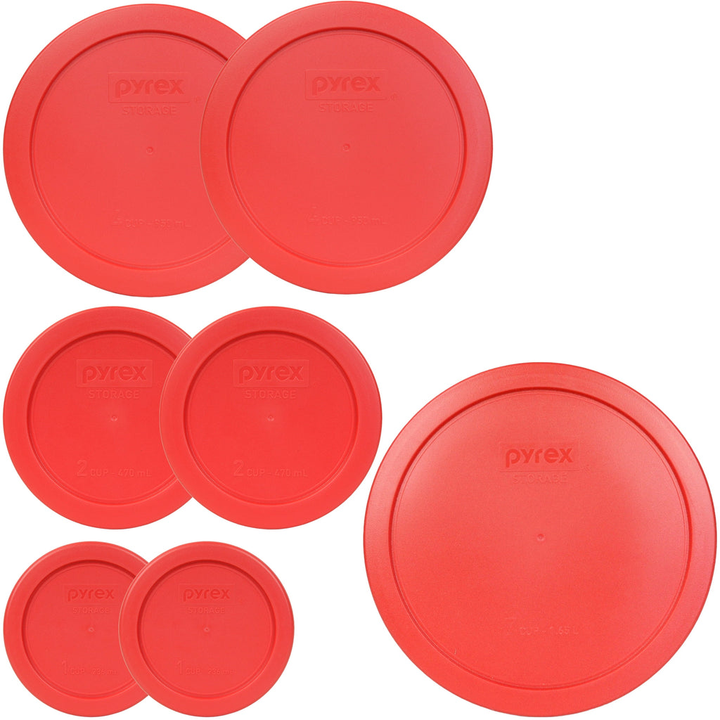 Pyrex (2) 7202-PC Red Lid & (2) 7200-PC Red Lid & (2) 7201-PC Red Lid & (1) 7402-PC Red Lid