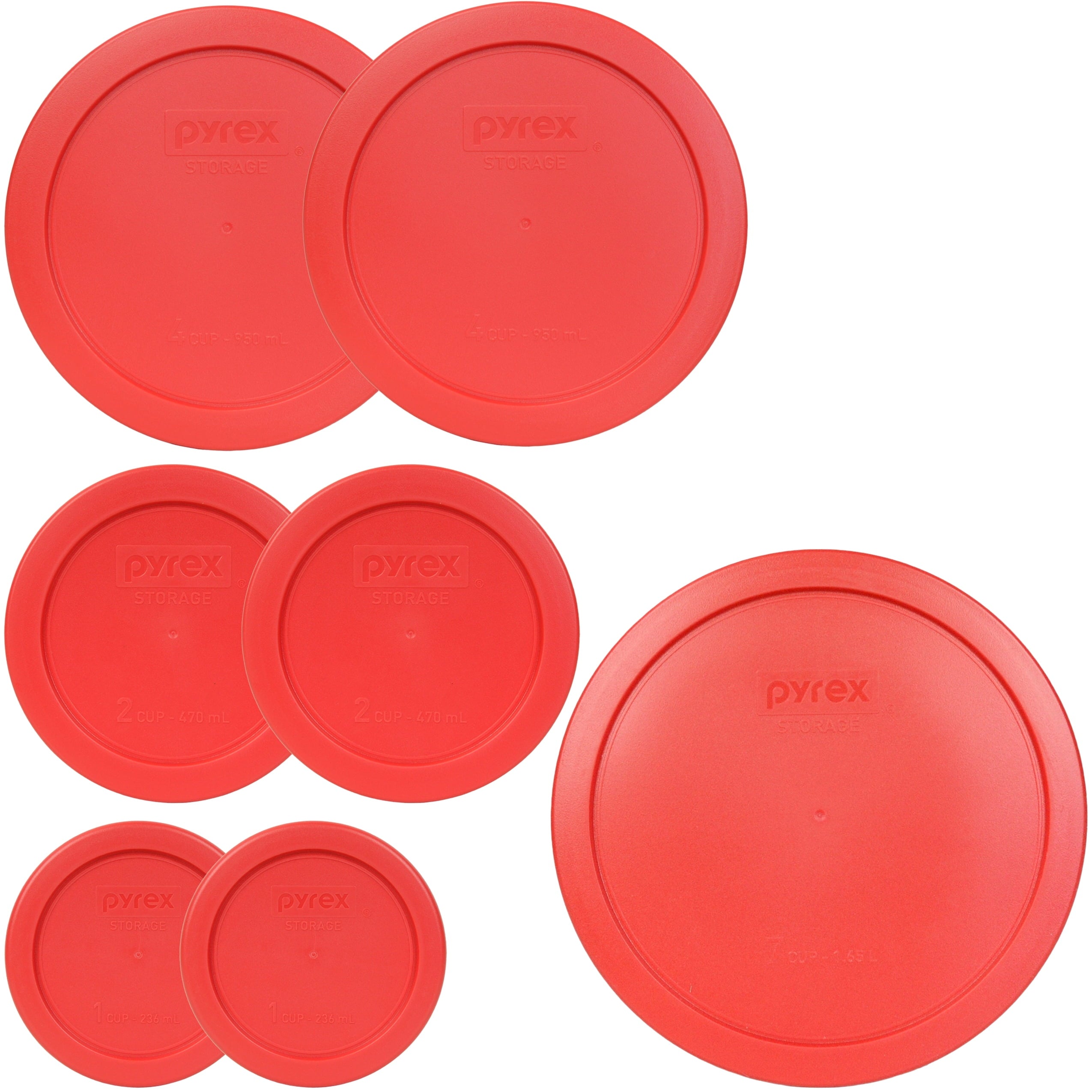 Pyrex (2) 7202-PC Red Lid & (2) 7200-PC Red Lid & (2) 7201-PC Red Lid & (1) 7402-PC Red Lid