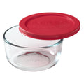 2-Cup Round Glass Food Storage Container - Pyrex with Red Plastic Lid
