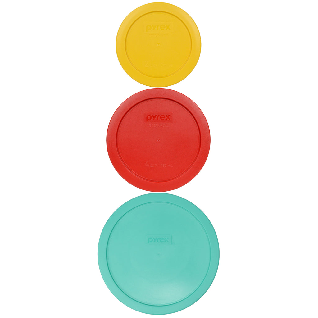 Pyrex 7200-PC Yellow - 7201-PC Red, and 7402-PC Green Lid Set