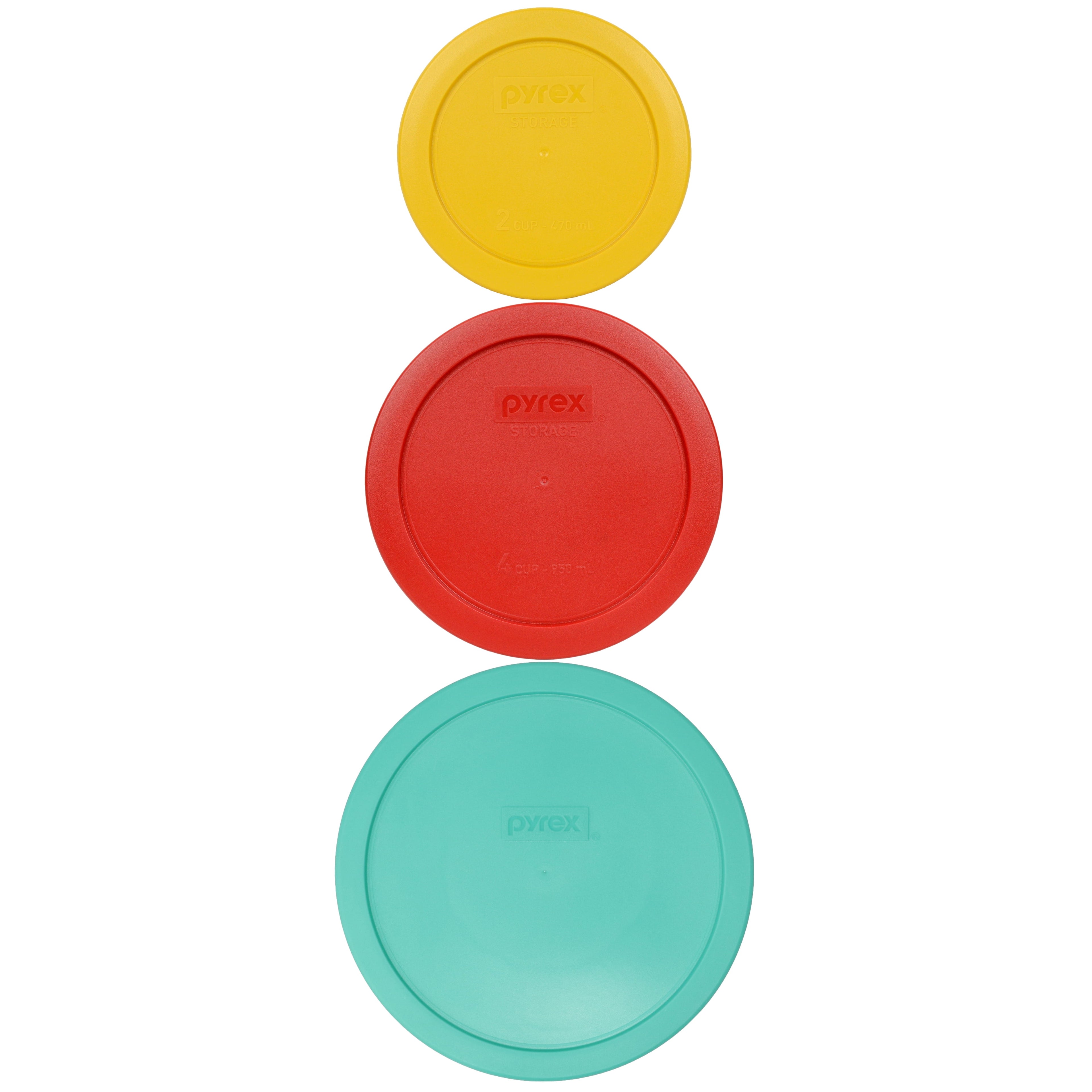 Pyrex 7200-PC Yellow - 7201-PC Red, and 7402-PC Green Lid Set