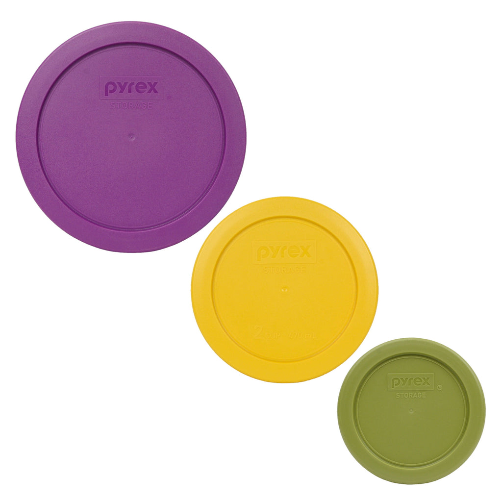 Pyrex 7201-PC Thistle Purple - 7200-PC Butter Yellow, 7202-PC Olive Green Plastic Storage Replacement Lid Covers