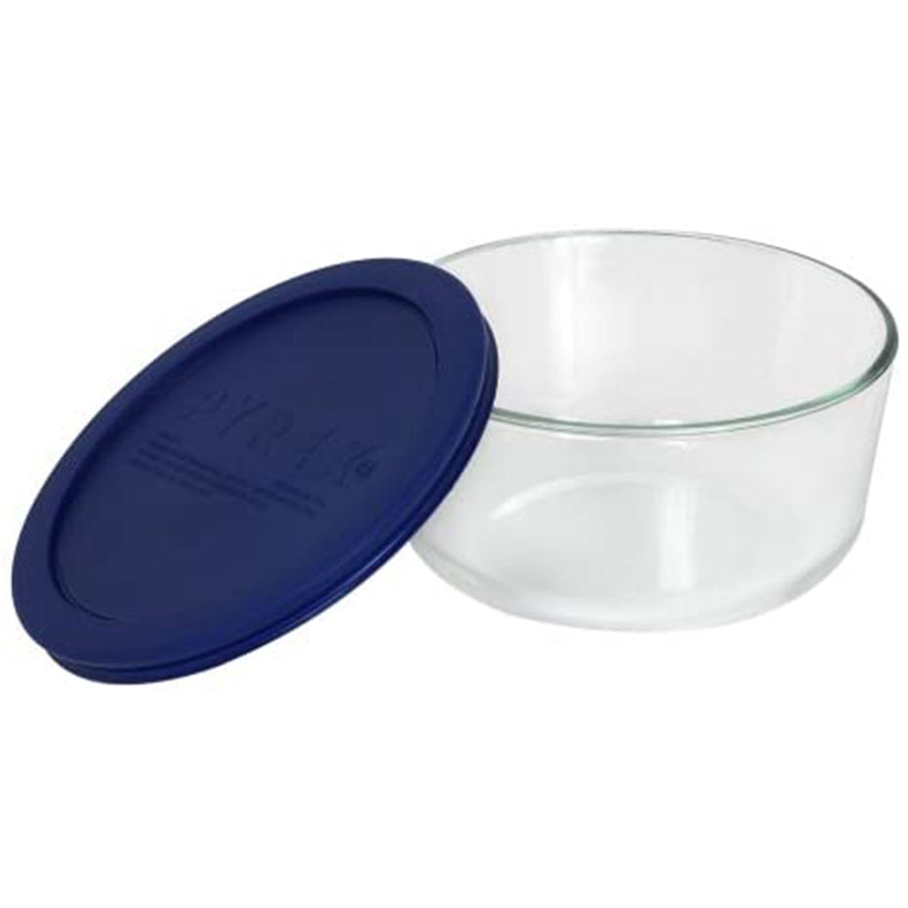 Pyrex 7201 Round Glass Food Storage Bowl and 7201-PC Dark Blue Lid Cover