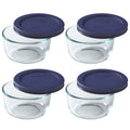 Pyrex 7202 1-Cup Clear Round Glass Food Storage Bowl and 7202-PC Blue Plastic Lid (4-Pack)