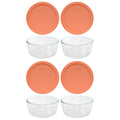 Pyrex 7203 7-Cup Glass Food Storage Bowl and 7402-PC Bahama Sunset Orange Plastic Lid Cover (4-Pack)