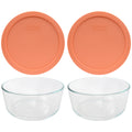 Pyrex 7203 7-Cup Glass Bowls & 7402-PC Orange Lids (2-Pack) - Made in USA