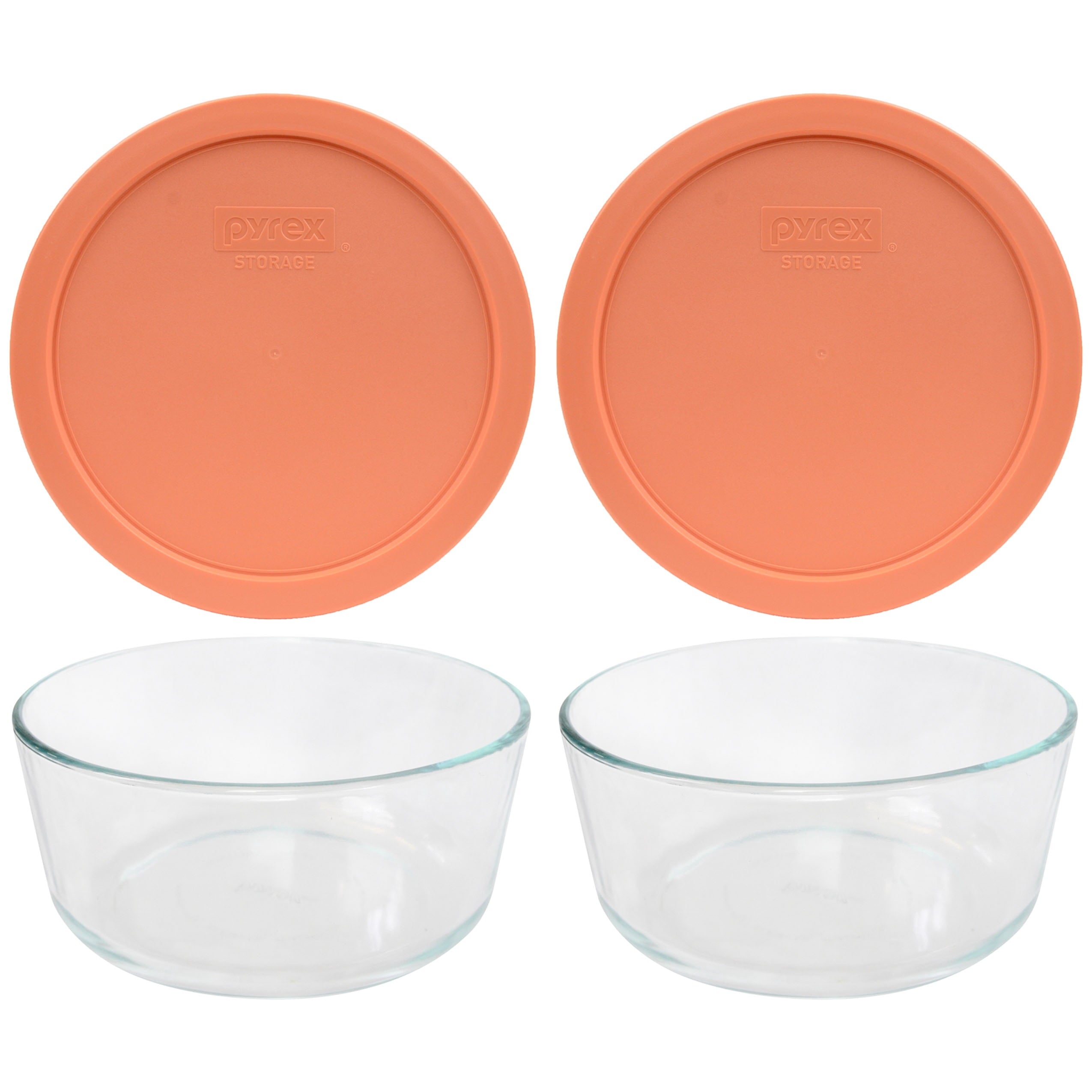 Pyrex 7203 7-Cup Glass Bowls & 7402-PC Orange Lids (2-Pack) - Made in USA