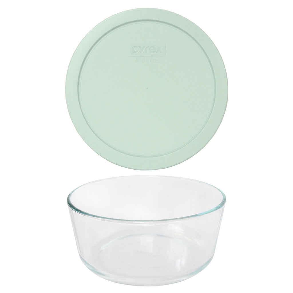 Pyrex 7203 7-Cup Round Glass Food Storage Bowl with 7402-PC Muddy Aqua Plastic Lid