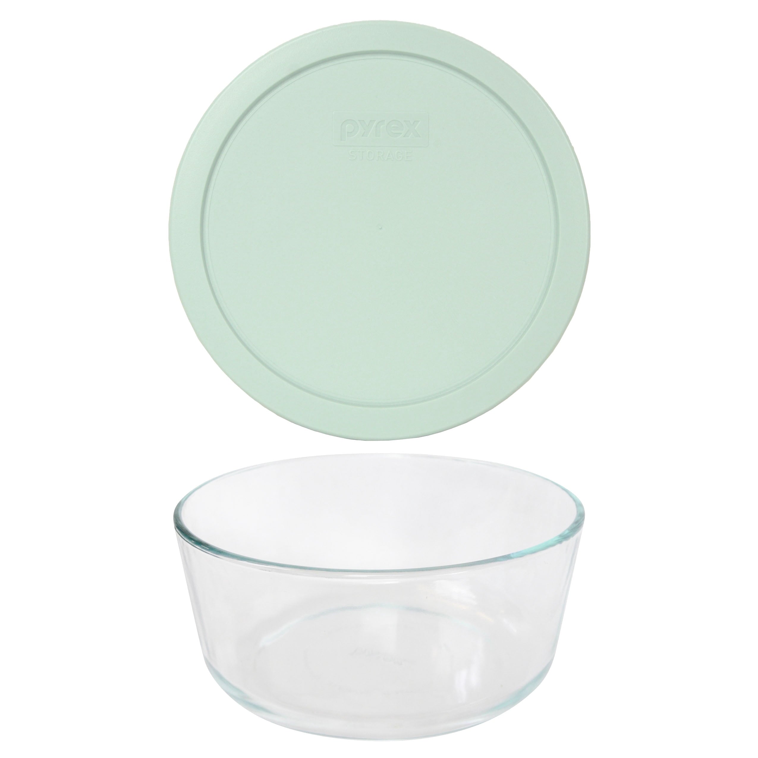 Pyrex 7203 7-Cup Round Glass Food Storage Bowl with 7402-PC Muddy Aqua Plastic Lid