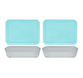Pyrex (2) 7210 3-Cup Glass Dishes & (2) 7210-PC Sun Bleached Turquoise Lids