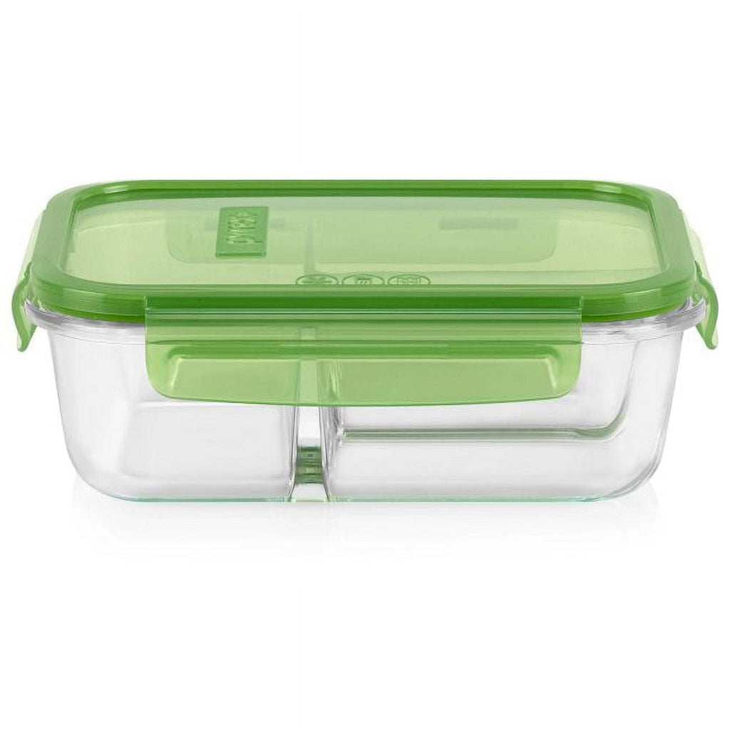 Pyrex MealBox 4-cup Divided Glass Food Storage Container with Green Lid