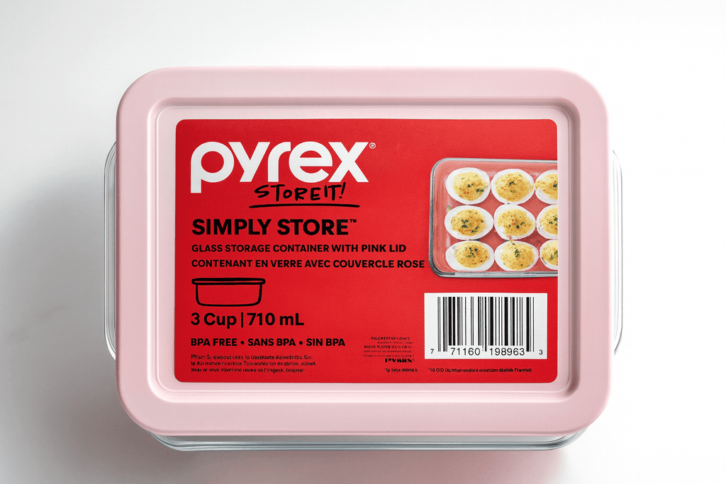 Pyrex Simply Store Plus Pink Glass Rectangular 3-Cup Food Storage Container 7.5x5.5x 1.8 in