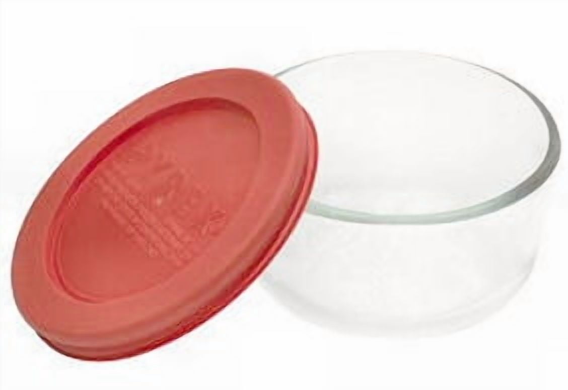 Pyrex Storage Plus 1-Cup Round Glass Storage Set with Red Plastic Cover