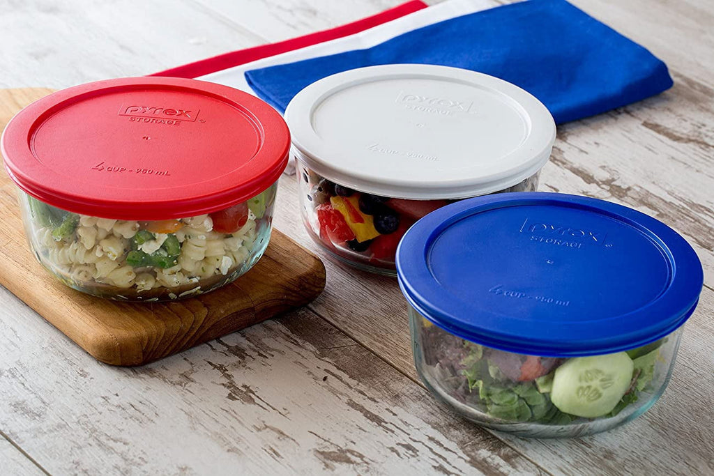 Pyrex 4-cup Glass Food Storage Container with Blue Lid