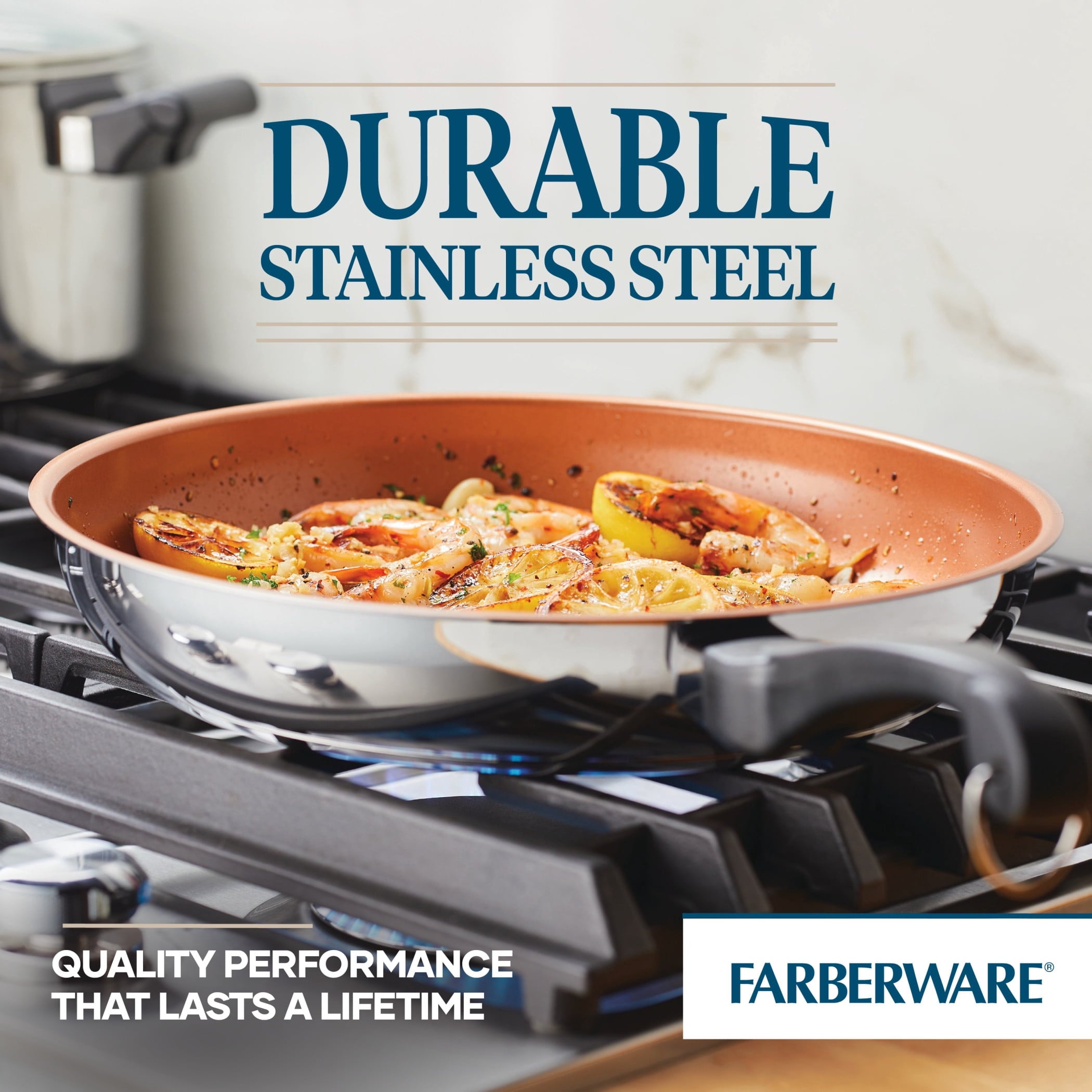 Farberware Classic Traditions 12.5 Inch Ceramic Nonstick Frying Pan - Induction Compatible, Metal Utensil Safe, Dishwasher Safe, Stainless Steel