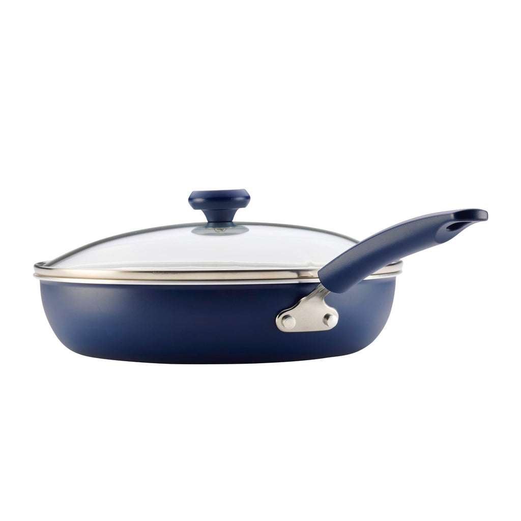 Farberware Easy Clean 14 Pcs Ceramic Nonstick Cookware Set with Cooking Tools - Dishwasher Safe, Blue
