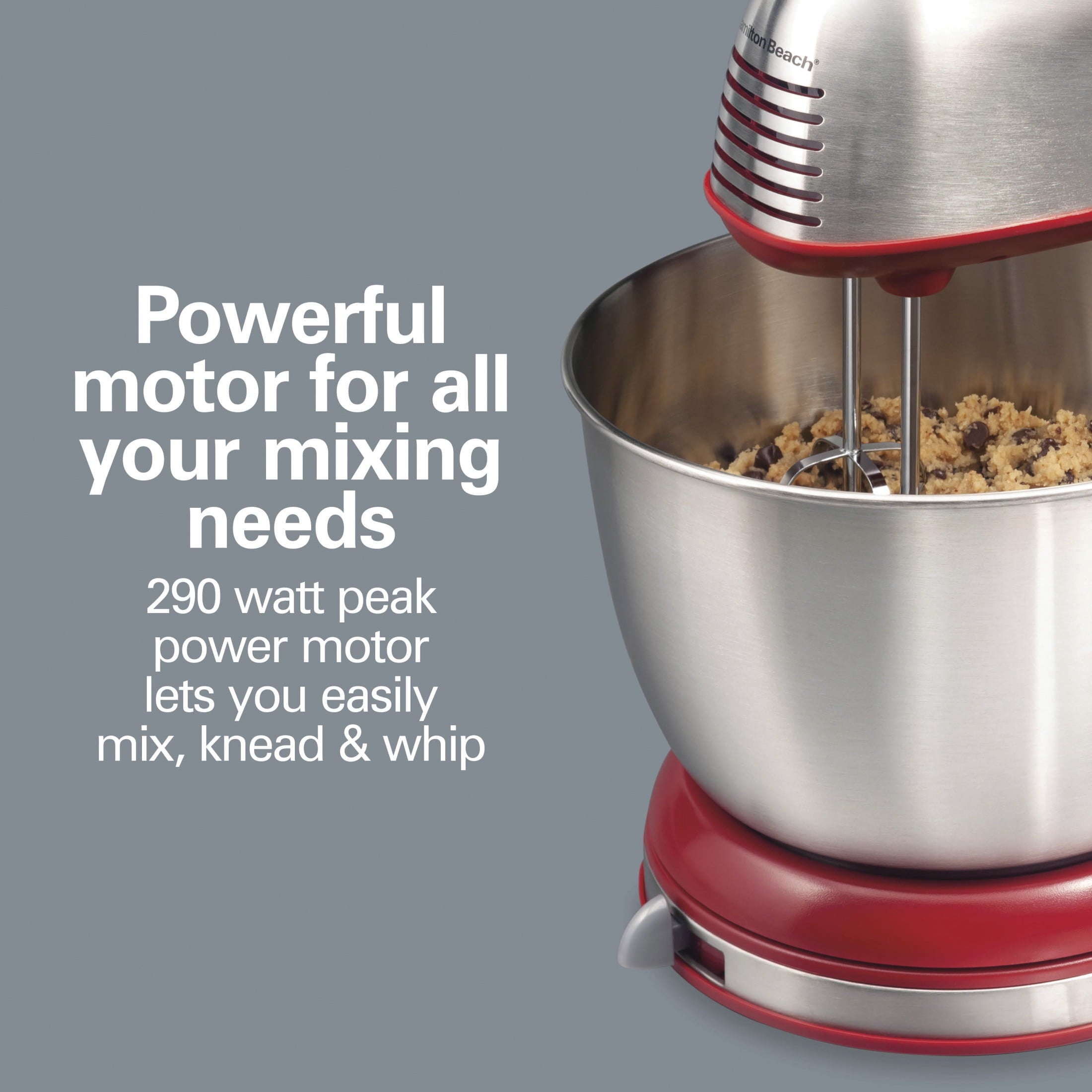 Hamilton Beach Classic Stand and Hand Mixer Combo for Kitchen - 4 Quart, 6 Speeds with Quick Burst, Red
