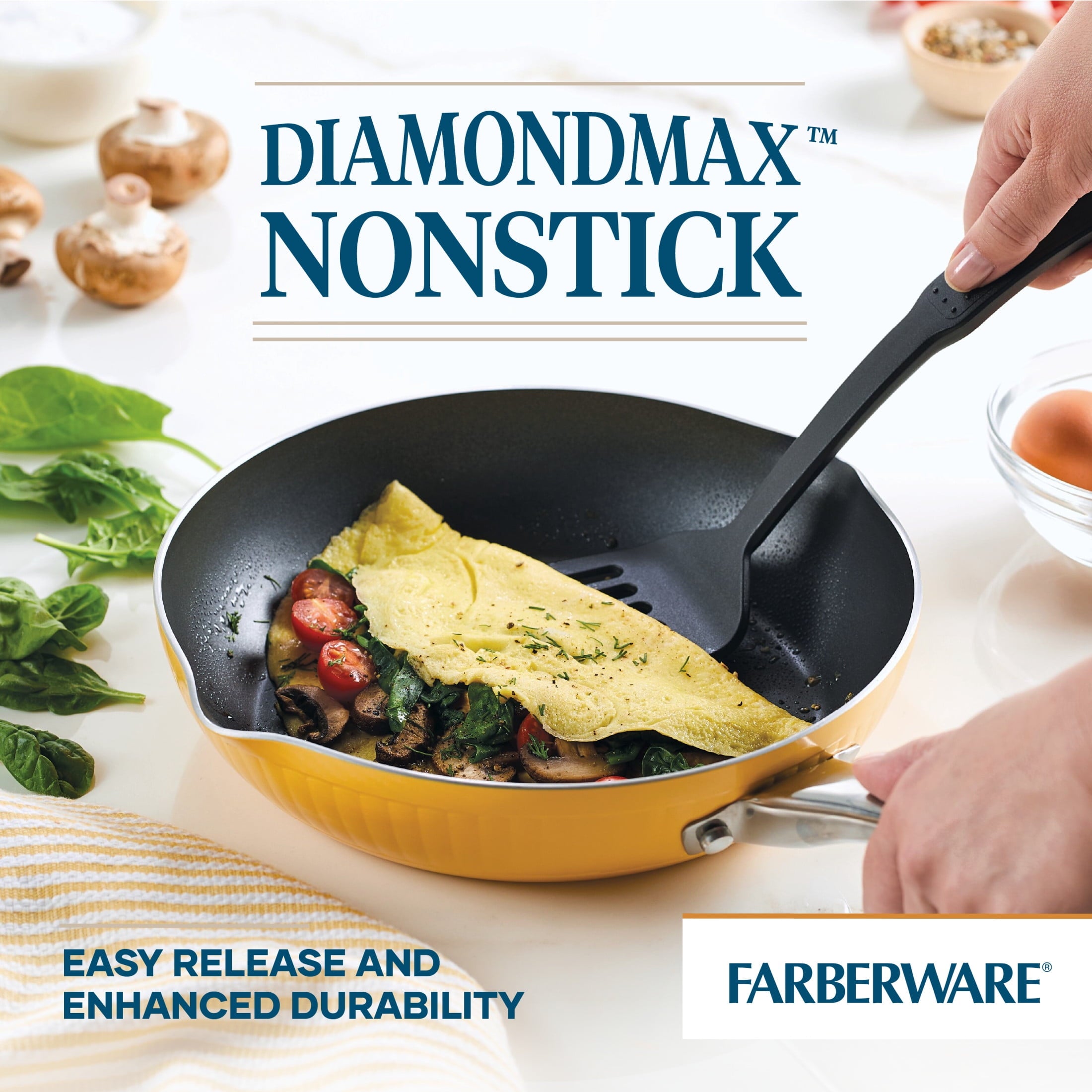 Farberware Style 10 Pcs Nonstick Cookware Set with Cooking Tools - Dishwasher Safe and Oven Safe to 500°F, Yellow