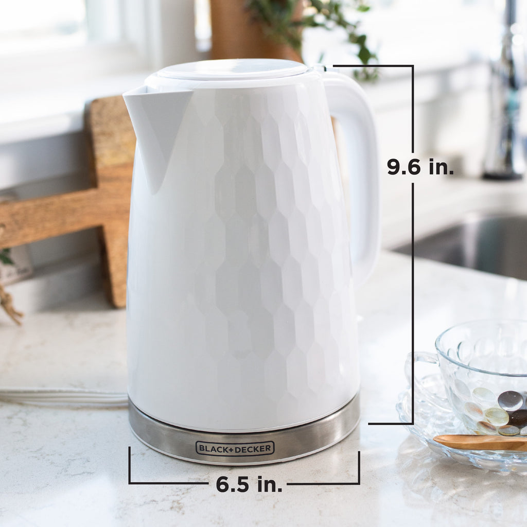 BLACK+DECKER Honeycomb Collection Rapid Boil 1.7L Electric Cordless Kettle with Premium Textured Finish - White, KE1560W