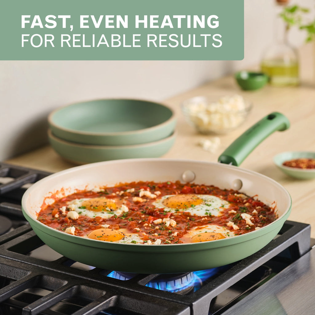 Farberware TrueCook 2pc Frying Pan Set - Dishwasher and Oven Safe, Matte Olive