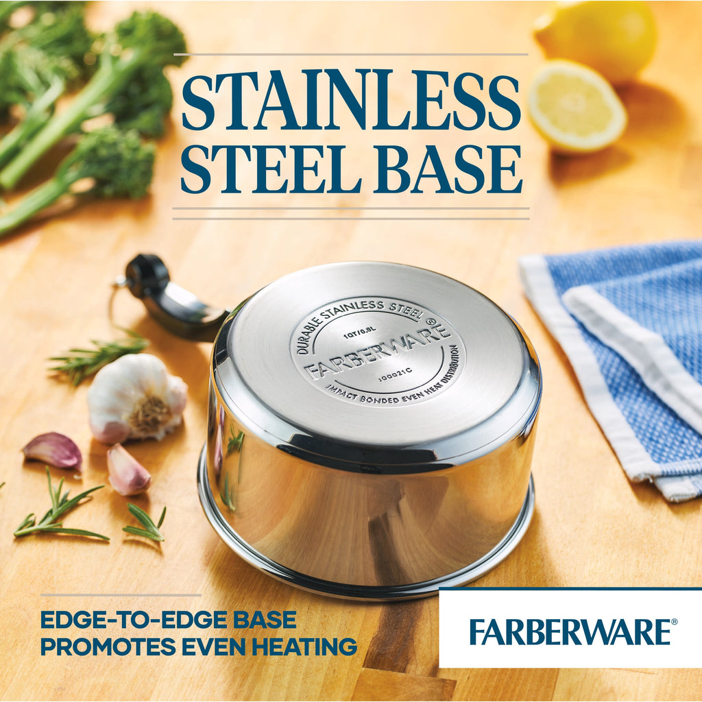 Farberware Classic Series 1 Quart Stainless Steel Sauce Pan with Lid - Induction Compatible, Metal Utensil and Dishwasher Safe, Stainless Steel