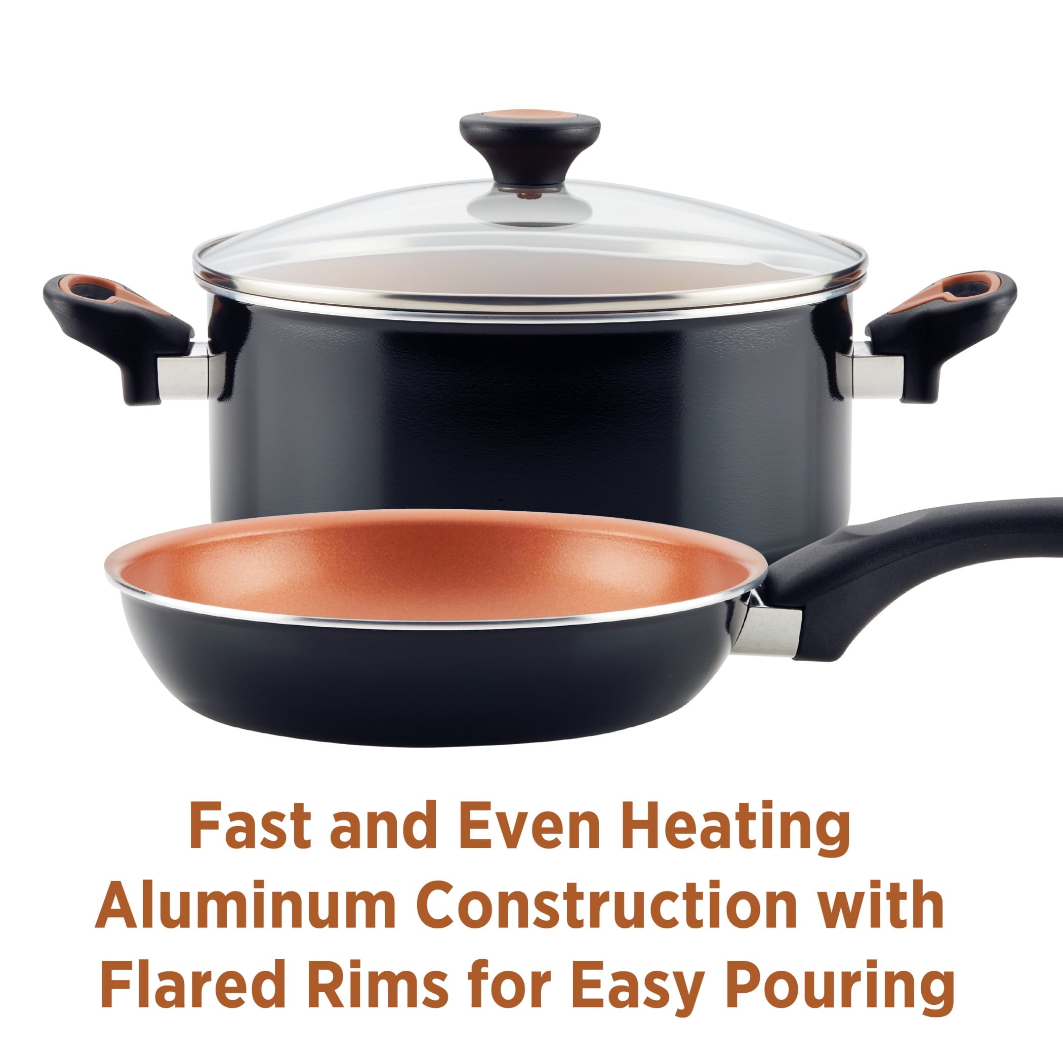 Farberware Glide Copper 12.5 Inch Ceramic Nonstick Deep Frying Pan with Helper Handle - Dishwasher Safe, Black