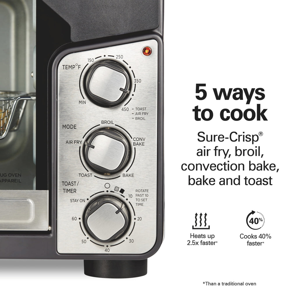 Hamilton Beach Easy View XL Air Fryer Toaster Oven with Sure-Crisp Air Fry technology - 6 Slice, 5-in-1 Countertop Oven, Black