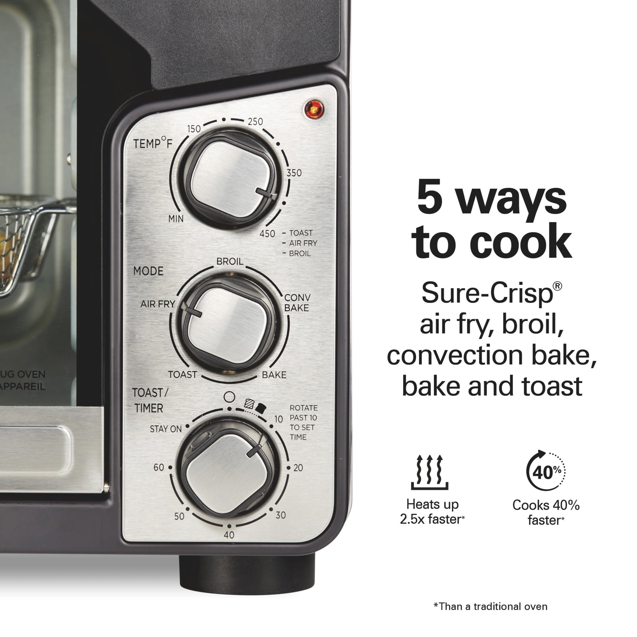 Hamilton Beach Easy View XL Air Fryer Toaster Oven with Sure-Crisp Air Fry technology - 6 Slice, 5-in-1 Countertop Oven, Black