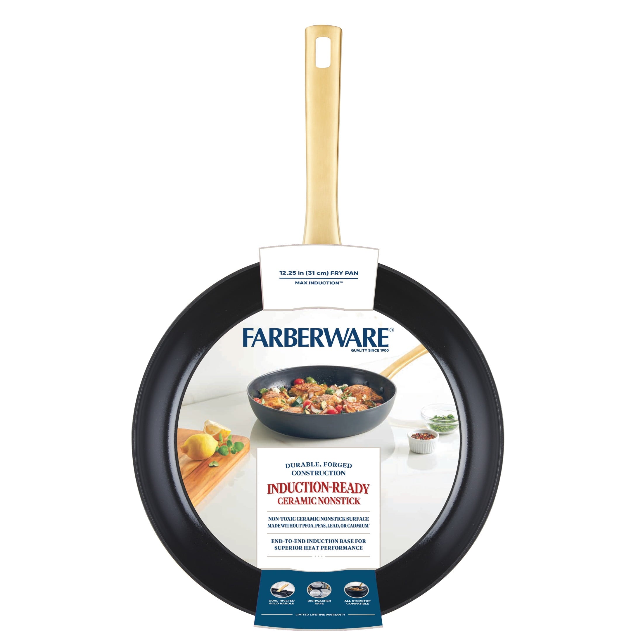 Farberware Forged Induction 12.25 Inch Ceramic Nonstick Frying Pan - Dishwasher Safe and Oven Safe to 500°F, Black