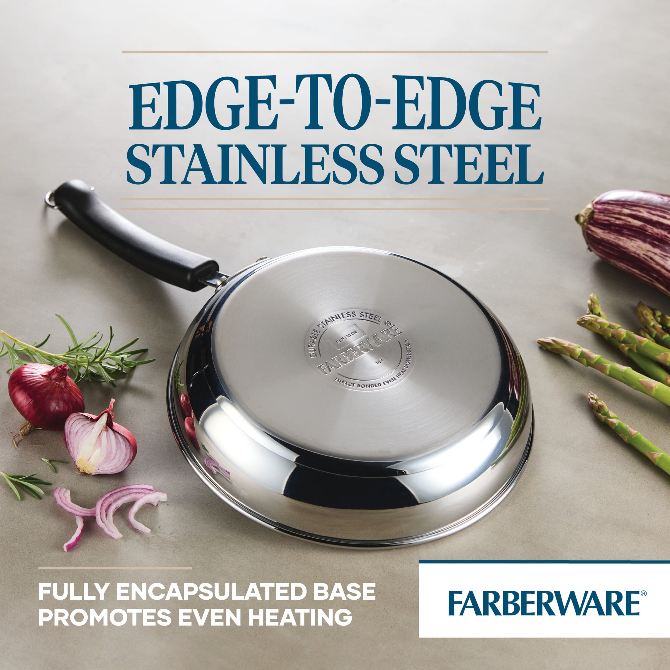 Farberware Brilliance 10 Inch Stainless Steel Frying Pan - Induction Compatible, Metal Utensil and Dishwasher Safe, Stainless Steel